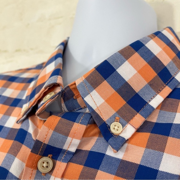 St John’s Bay Orange Check Button Short Sleeve Shirt - Picture 3 of 10